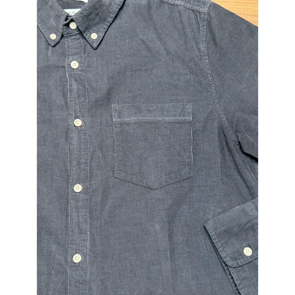 Wellen Slim Fit Corduroy Button Down Shirt Charcoal Grey Organic Cotton Sz L - Picture 3 of 10